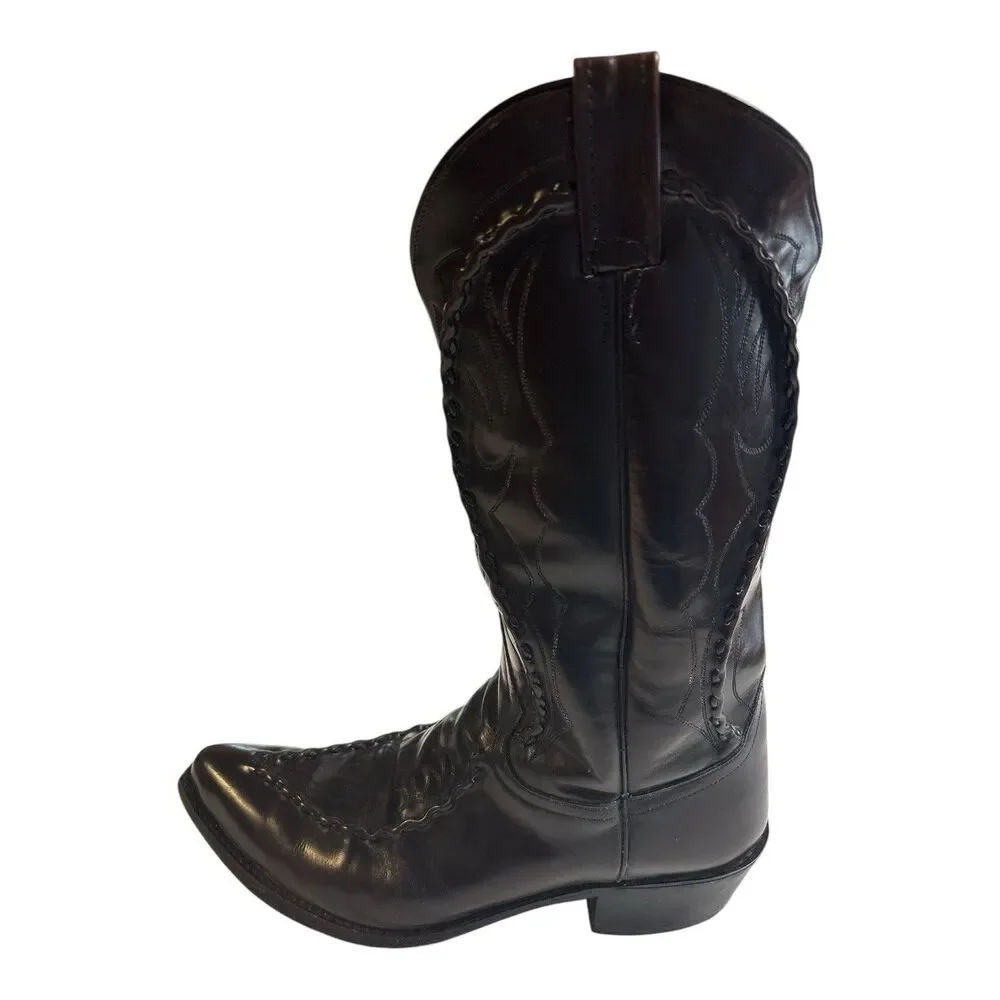 Vtg Dan Post Western Boots Mens 10D Mignon Black Cherry Bucklace Cowboy DP26679